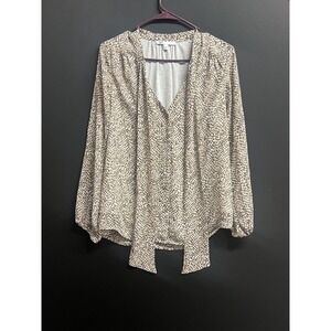 Womens Blouse Size Small Leopard Print White long Sleeve Lt weight